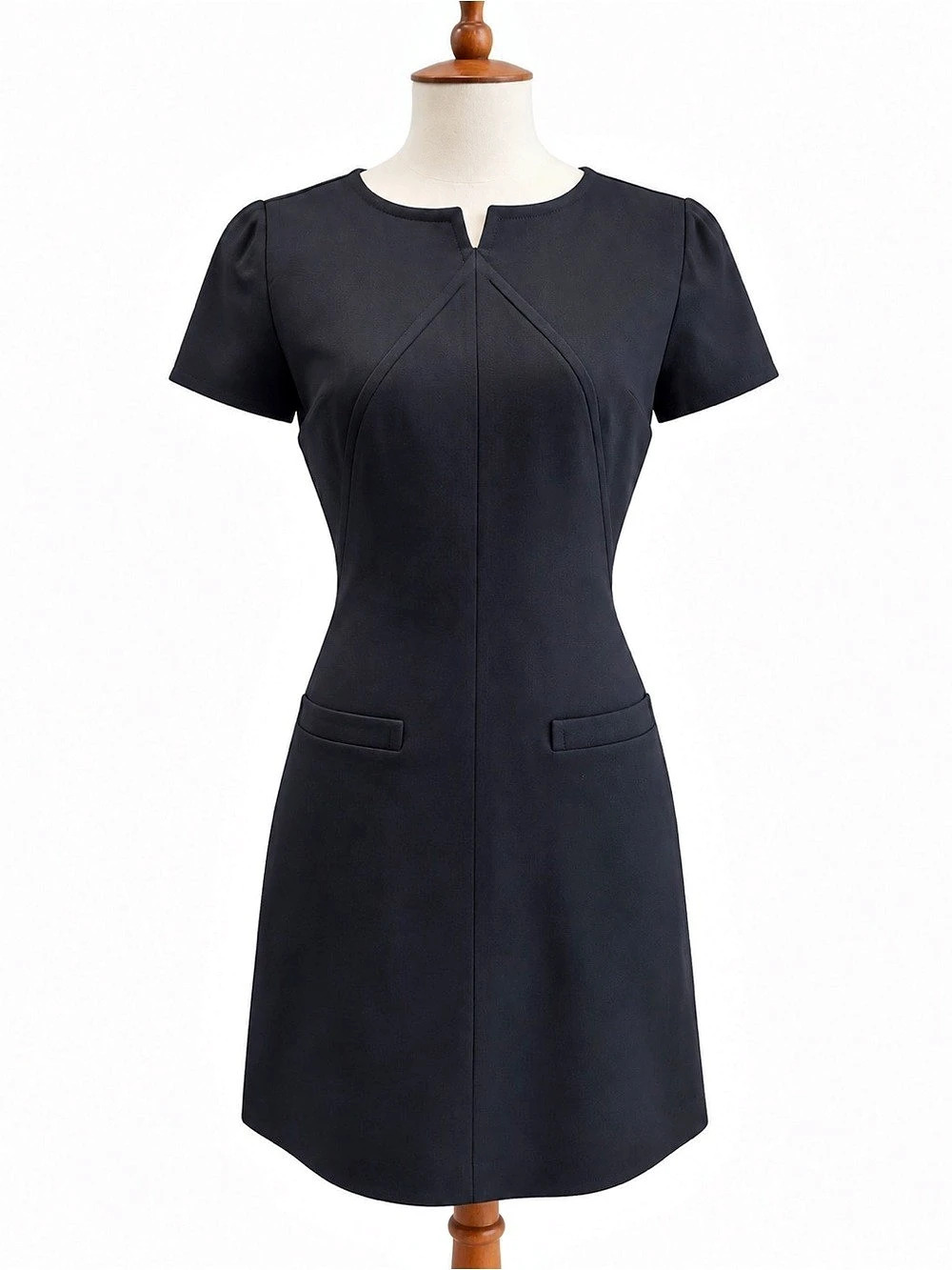 Vintage Courrèges Paris Black Mod Sheath Dress 38 France Space Age Wool Blend